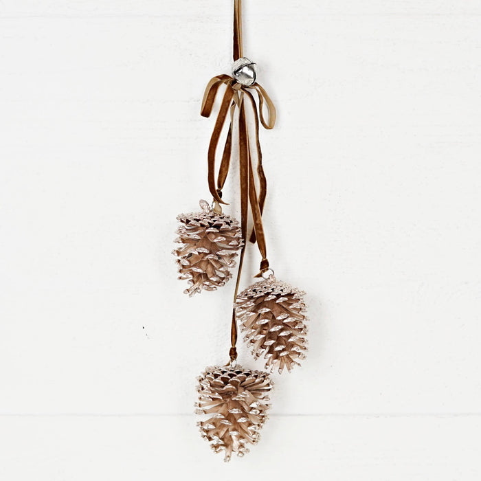 19inL Champagne Glitter Pinecone Trio Cluster-