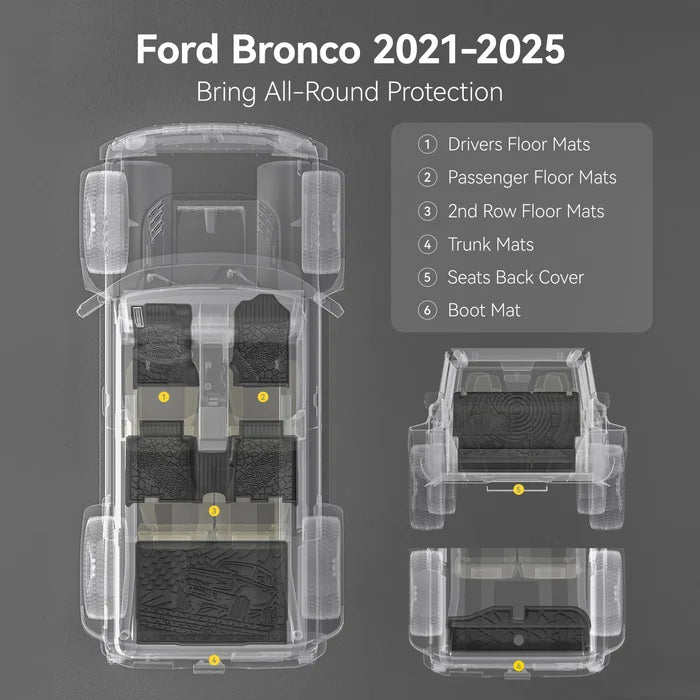3W Ford Bronco 4-Door 2021-2025 Floor Mats / Trunk Mat Thorex™ All-Weather Protection - 3Wliners