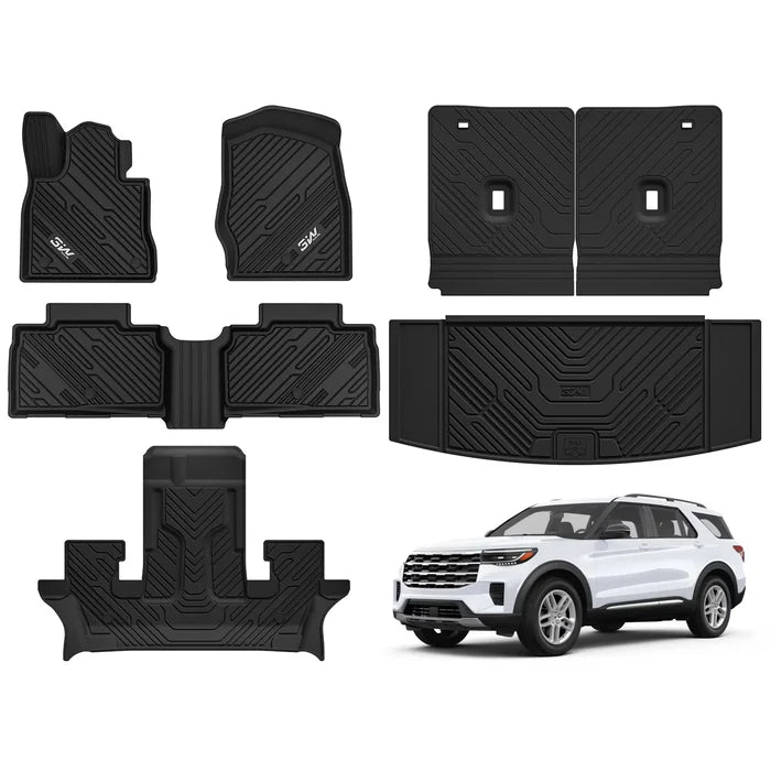 3W Ford Explorer 2020-2026 Floor Mats 6-Seat (Includes Hybrid) Thorex™ All-Weather Protection - 3Wliners
