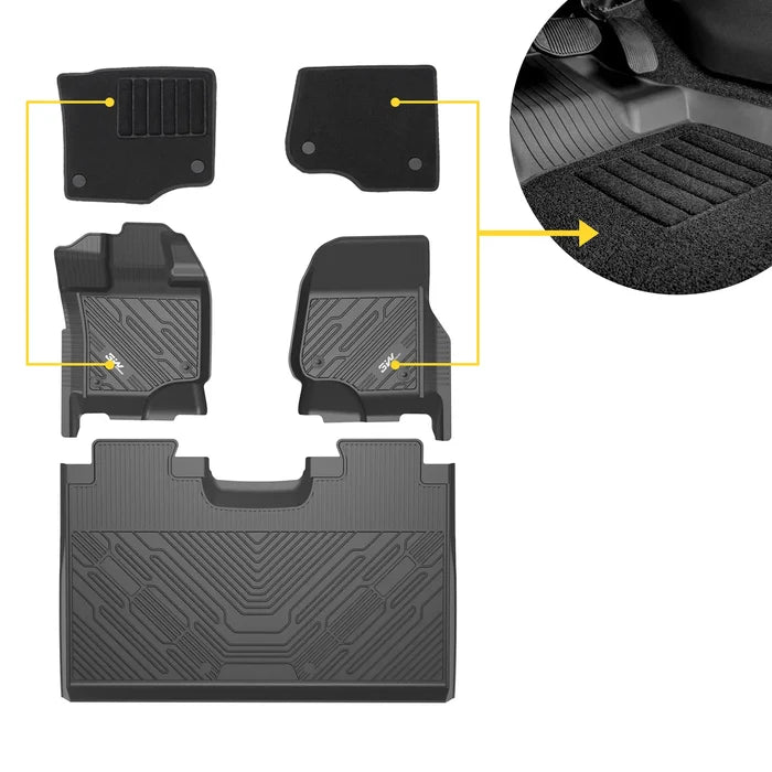 3W All-Weather Floor Mats Fit Ford F150 / F-150 Lightning SuperCrew Cab 2015-2025 (without Original Folding Under-Seat Storage Box) - 3Wliners