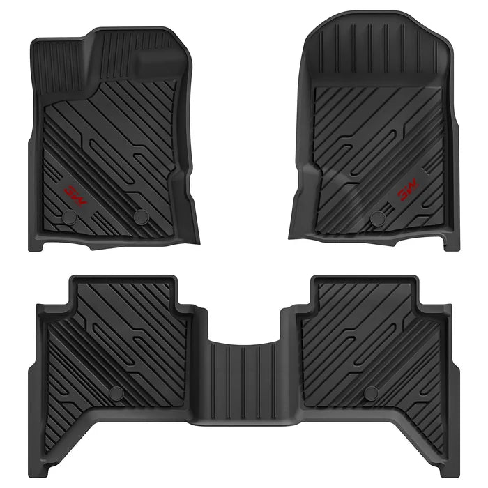 3W Floor Mats Fit for Ford Ranger 2019 2020 2021 2022 2023, TPE All Weather Floor Liner for Ford Ranger Super Crew Cab,1st & 2nd Row Full Set Custom Fit Car Mats Accessories