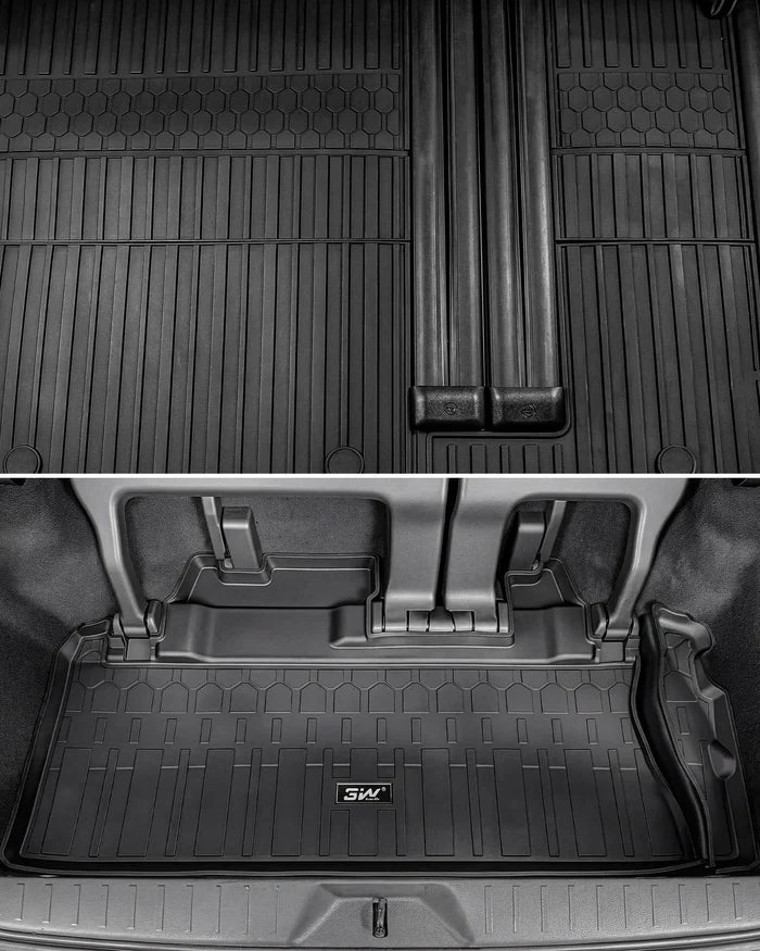 3W Floor Mats & Trunk Mat& Backrest Mats for Toyota Sienna 2021-2026 (Only for 7 Seat), TPE All Weather Custom Fit Floor Liner for Sienna 1st, 2nd and 3rd Row and Cargo Mat, Black, Car Accessories