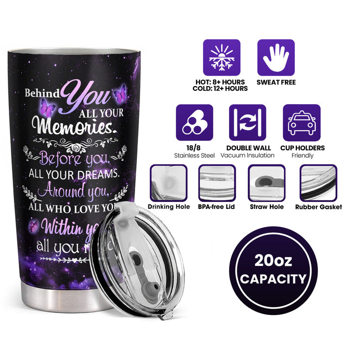 50 and Fabulous - Behind You All Your Memories - 20 Oz Tumbler - 50th Birthday Gift For Women