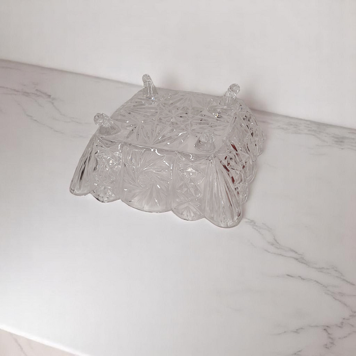 8" Hand-Cut Crystal Glass Square 4-Footed Pinwheel Serving Dish