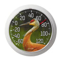 8.5 inch Nature Series Sandhill Crane Dial Thermometer with a crane shown against wood backdrop