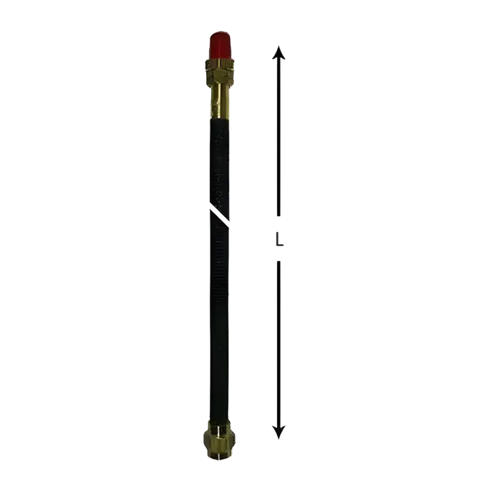 Black antenna with gold connectors, red cap on large bore hand bendable valve extension