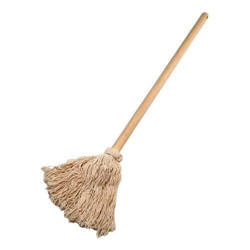 Wooden-handled mop applicator swab for truck tires, beige natural bristles