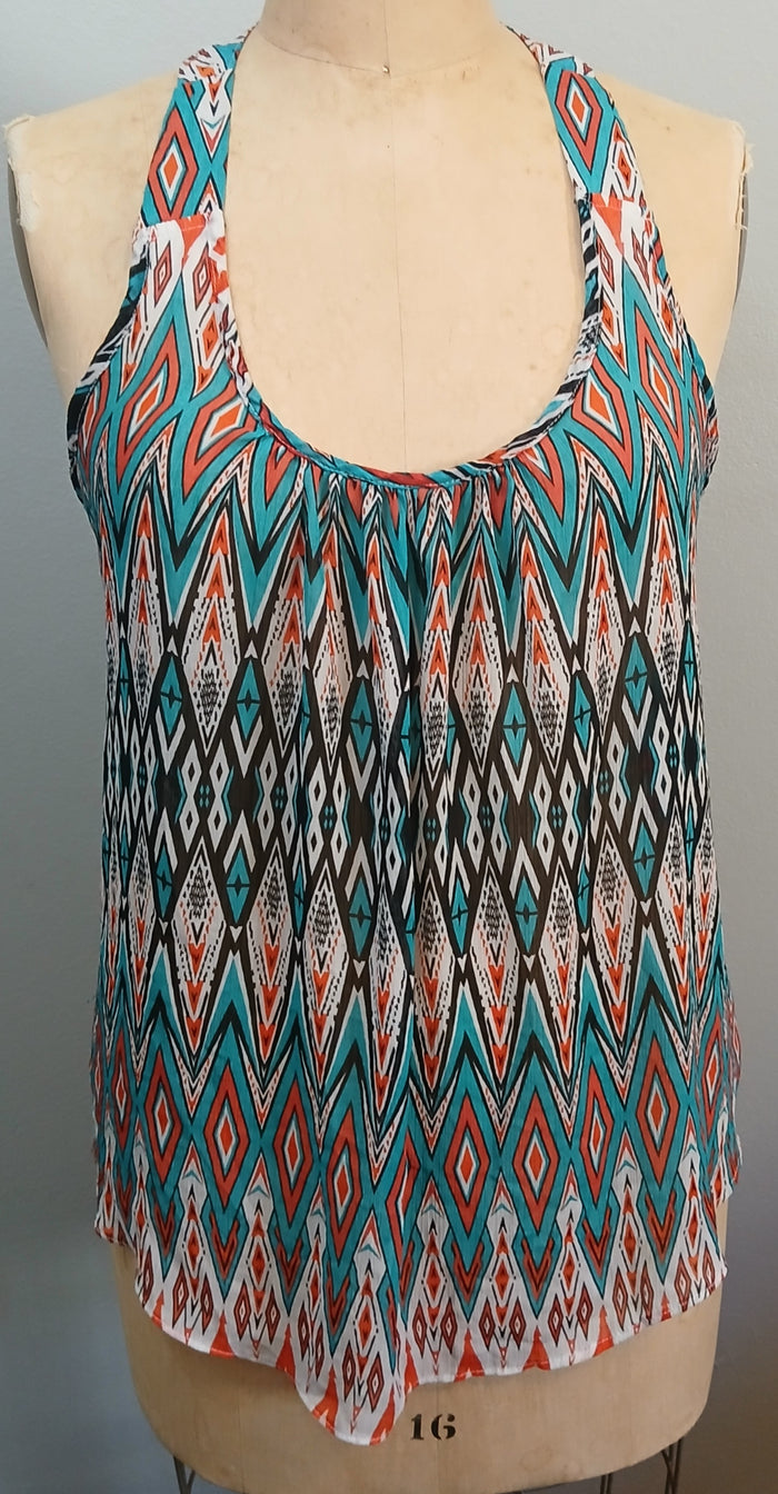 AMBIANCE APPAREL 1X Multicolor Tribal Aztec Geometric Print Sleeveless Tank Top