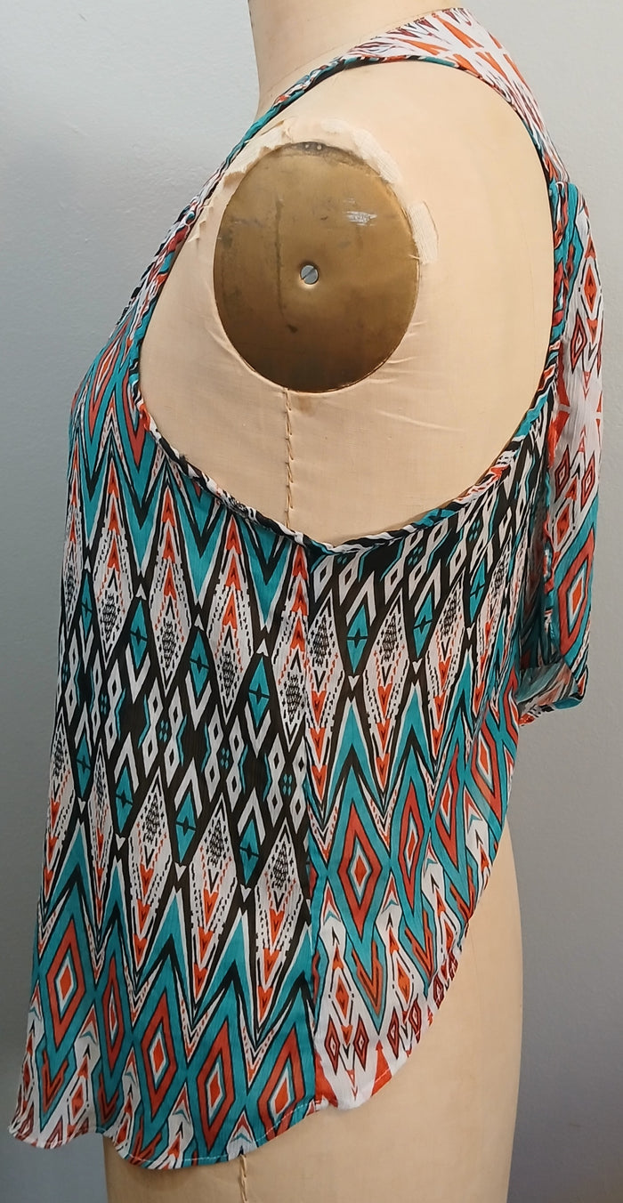 AMBIANCE APPAREL 1X Multicolor Tribal Aztec Geometric Print Sleeveless Tank Top