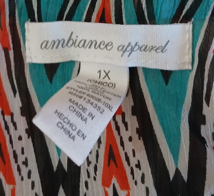 AMBIANCE APPAREL 1X Multicolor Tribal Aztec Geometric Print Sleeveless Tank Top