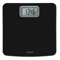 Black antimicrobial digital scale close-up with a digital readout showing 134.6 lb