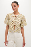 Beige Trellis Floral Tie Crossvine Blouse