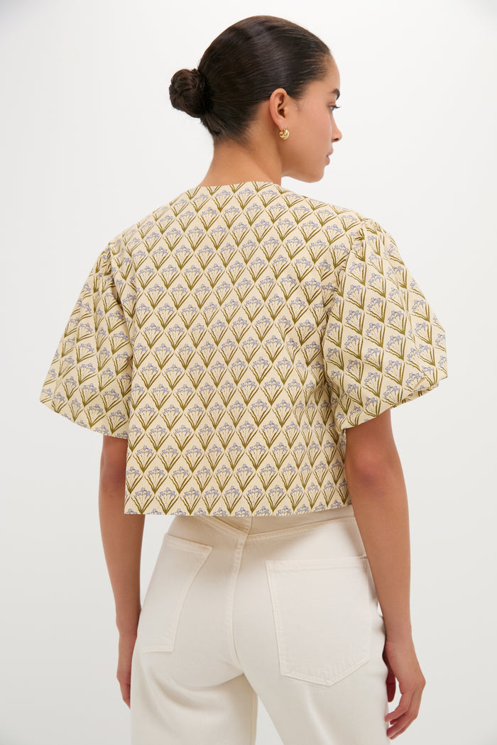 Beige Trellis Floral Tie Crossvine Blouse
