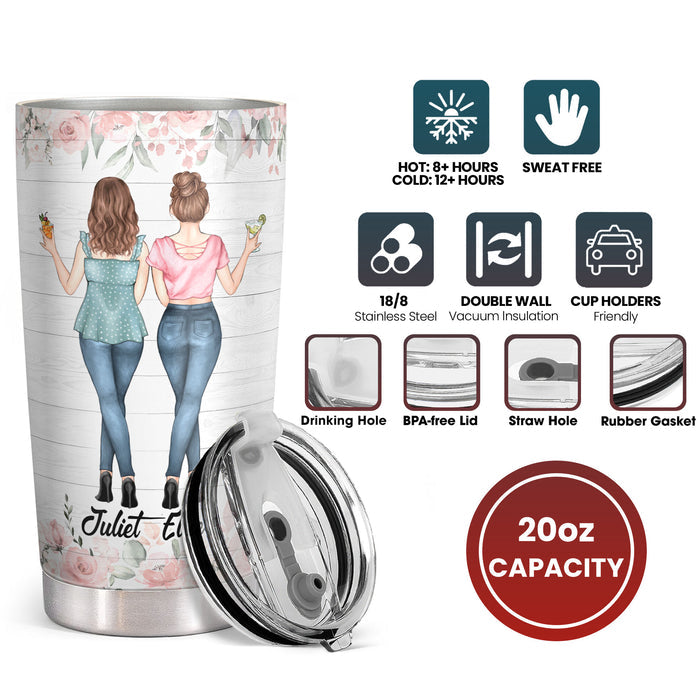 Best Bitches - Alcohol - Floral Personalized Custom Tumbler - Birthday Gift For Best Friend, Bestie, BFF