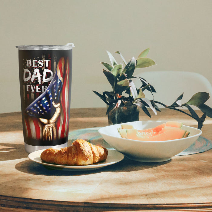 Best Dad Ever - Veteran American Flag Background - Personalized Custom Tumbler - Gift For Dad, Father