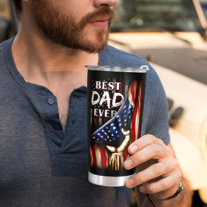 Best Dad Ever - Veteran American Flag Background - Personalized Custom Tumbler - Gift For Dad, Father