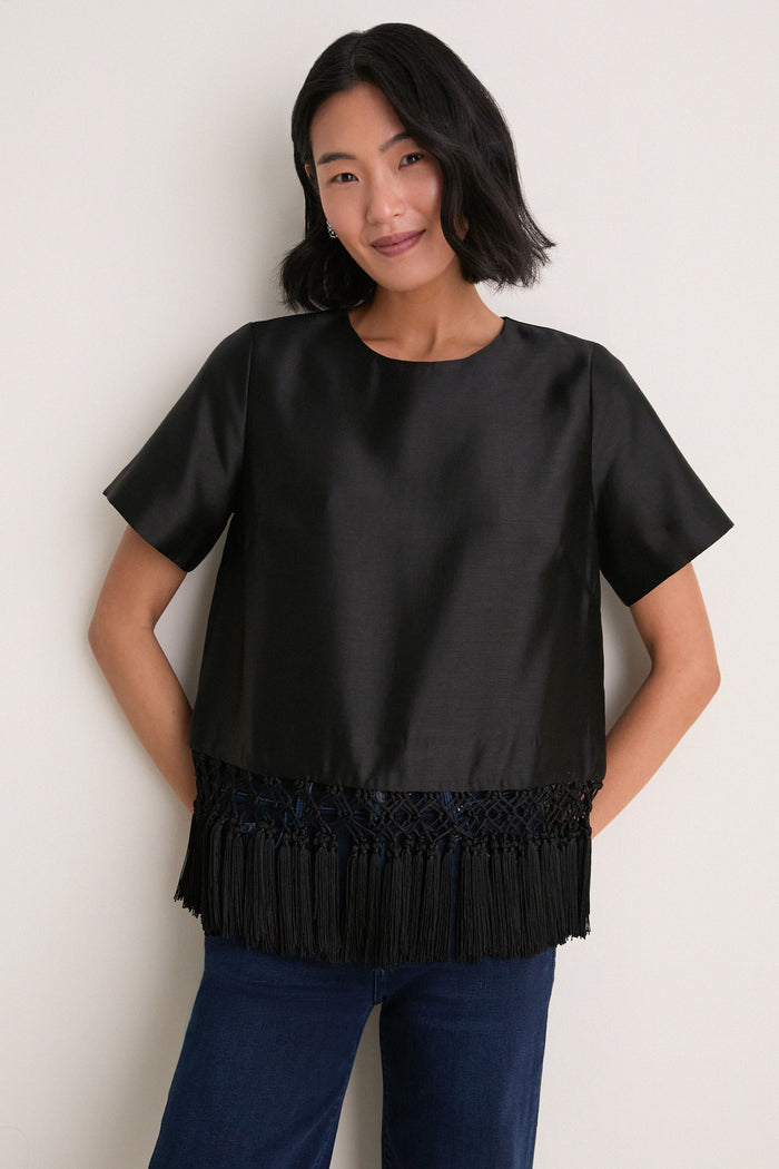 Black Dupioni Chadwick Tassel Top