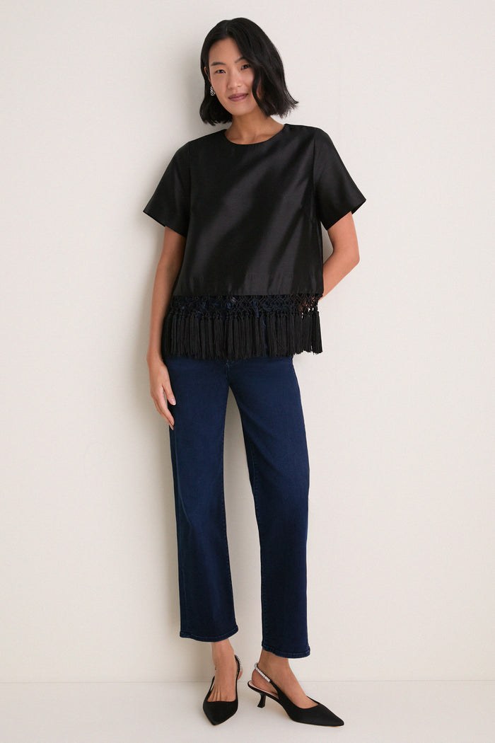 Black Dupioni Chadwick Tassel Top