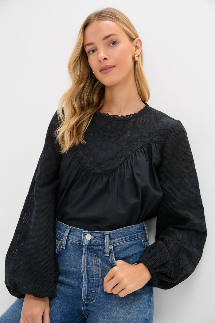 Black Patchwork Embroidered Cressida Blouse