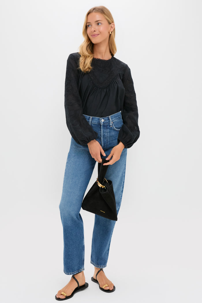 Black Patchwork Embroidered Cressida Blouse