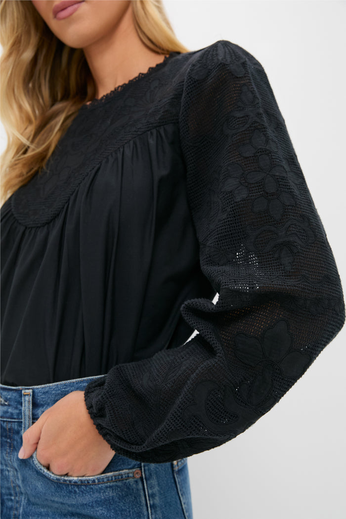 Black Patchwork Embroidered Cressida Blouse