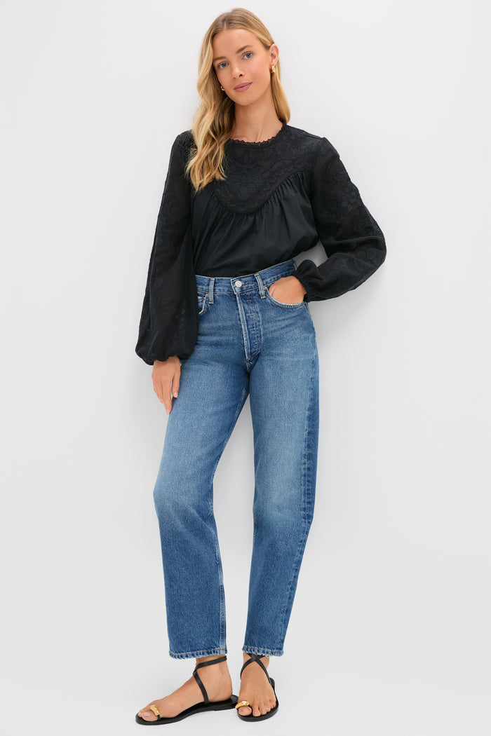 Black Patchwork Embroidered Cressida Blouse