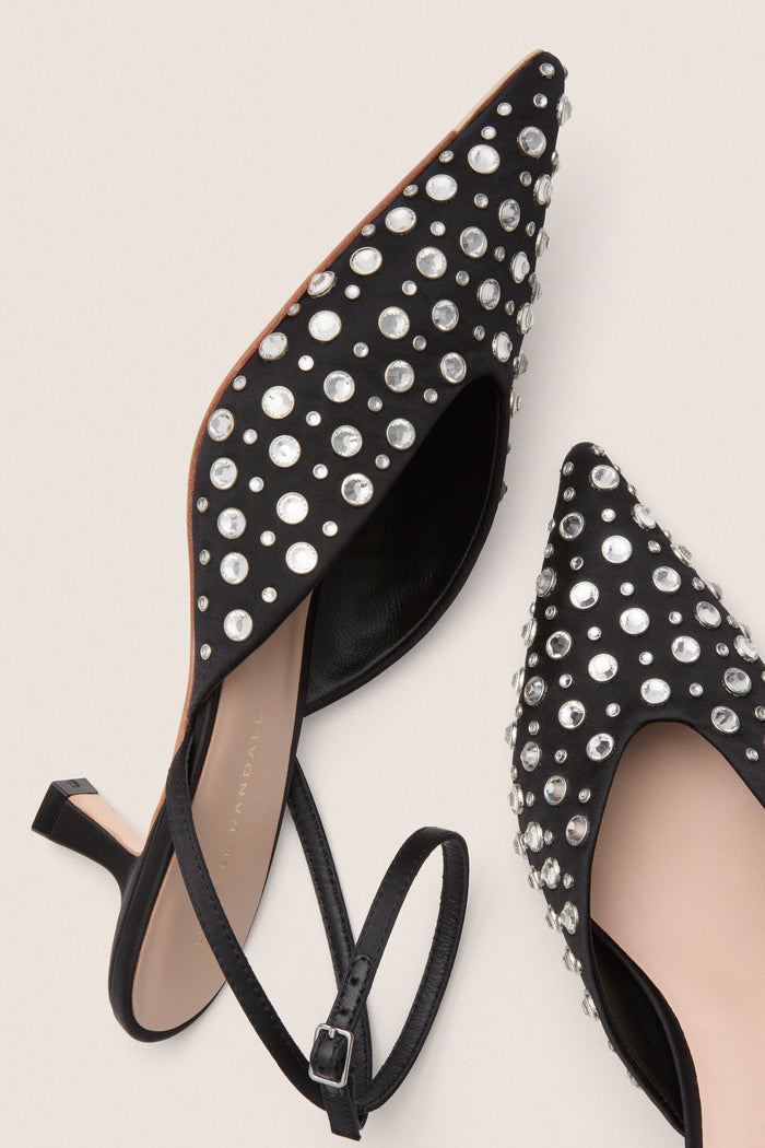 Black Satin with Crystal Rio Heels