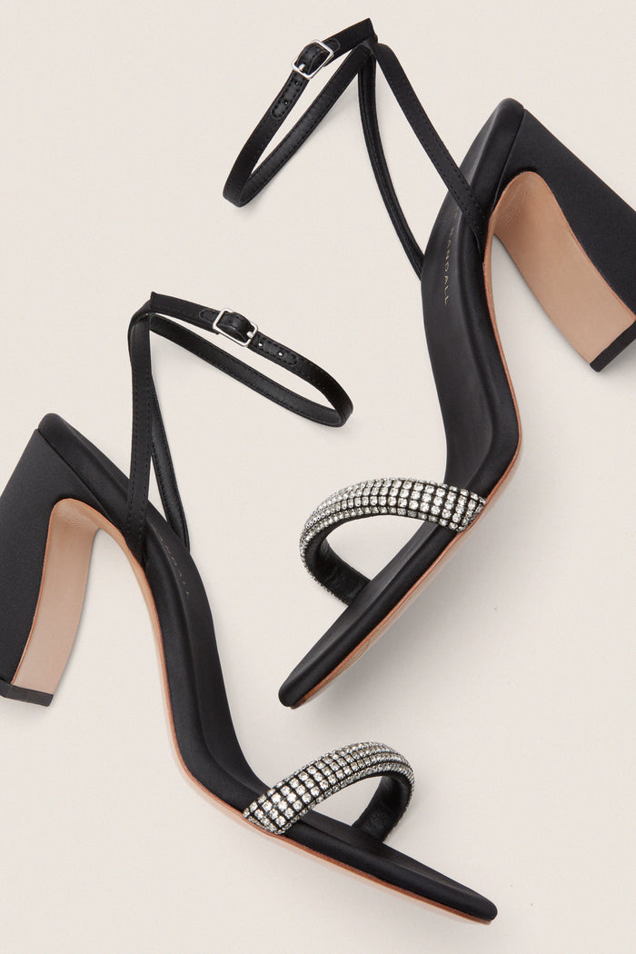 Black Satin with Diamonds Malia Heels