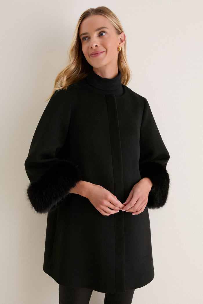 Black Wool Fur Cuff Harlan Coat