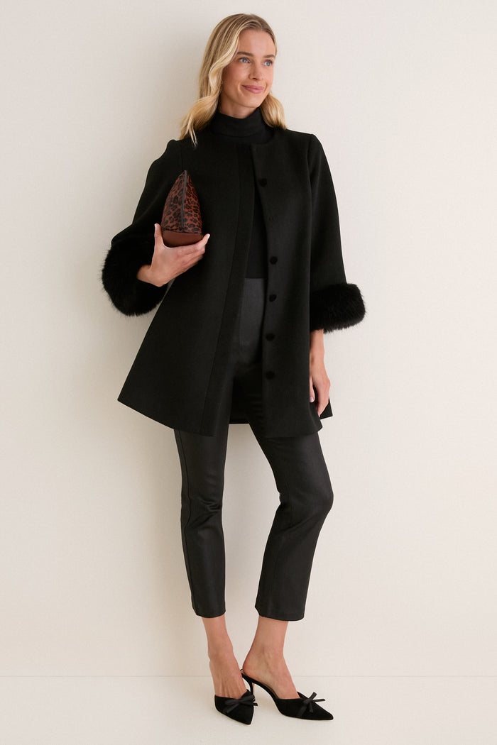Black Wool Fur Cuff Harlan Coat