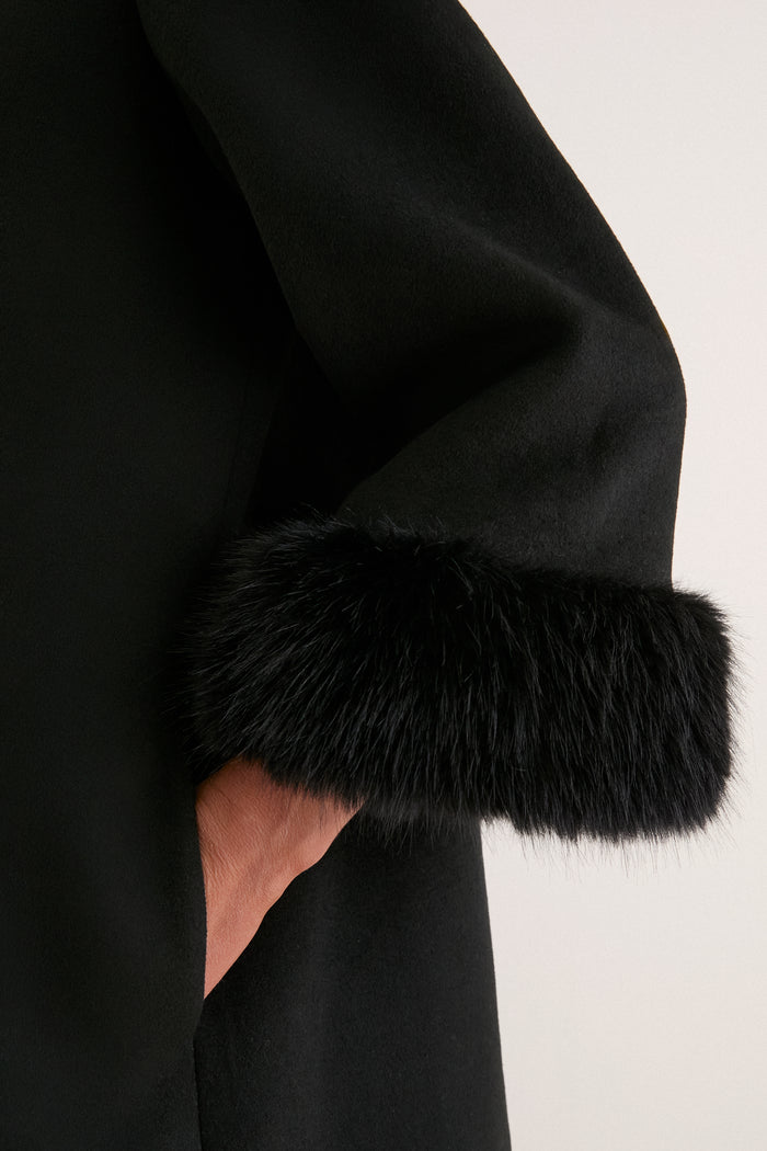 Black Wool Fur Cuff Harlan Coat