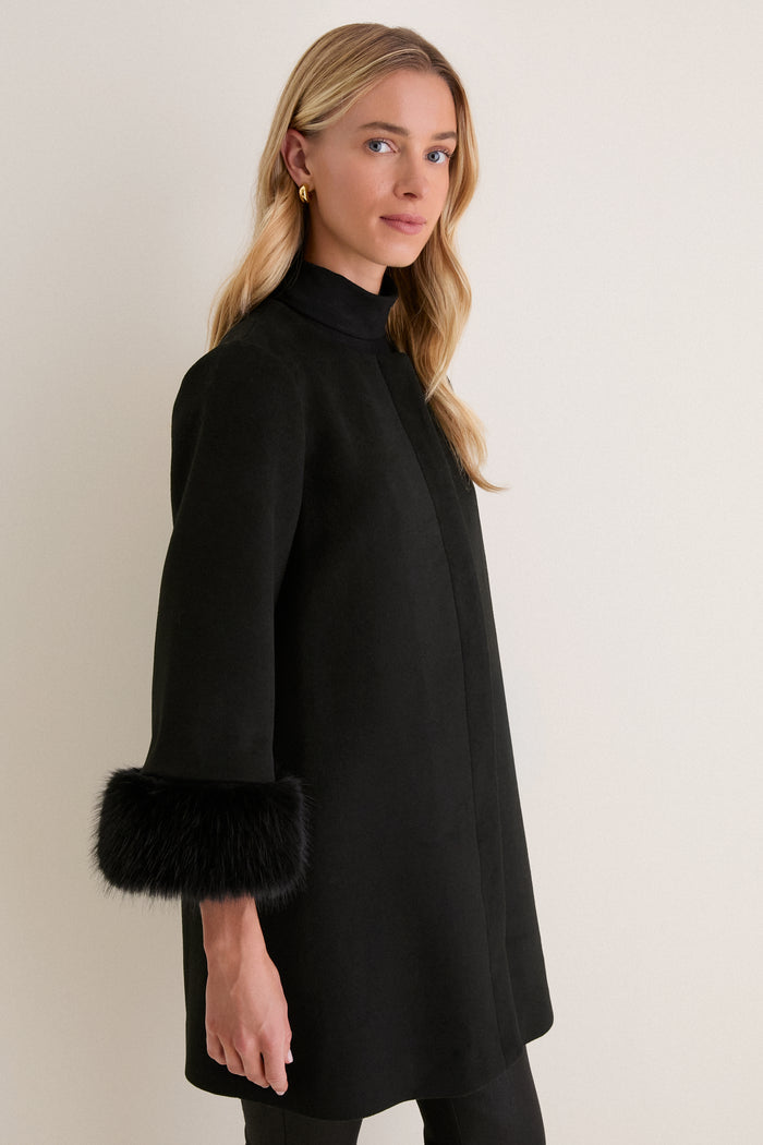 Black Wool Fur Cuff Harlan Coat