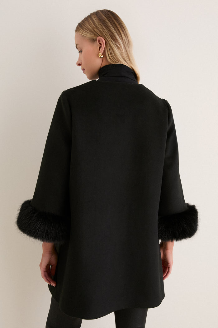 Black Wool Fur Cuff Harlan Coat
