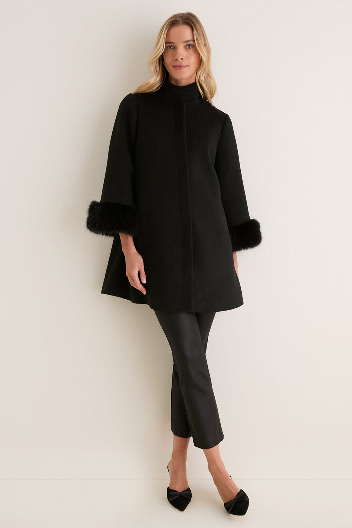 Black Wool Fur Cuff Harlan Coat