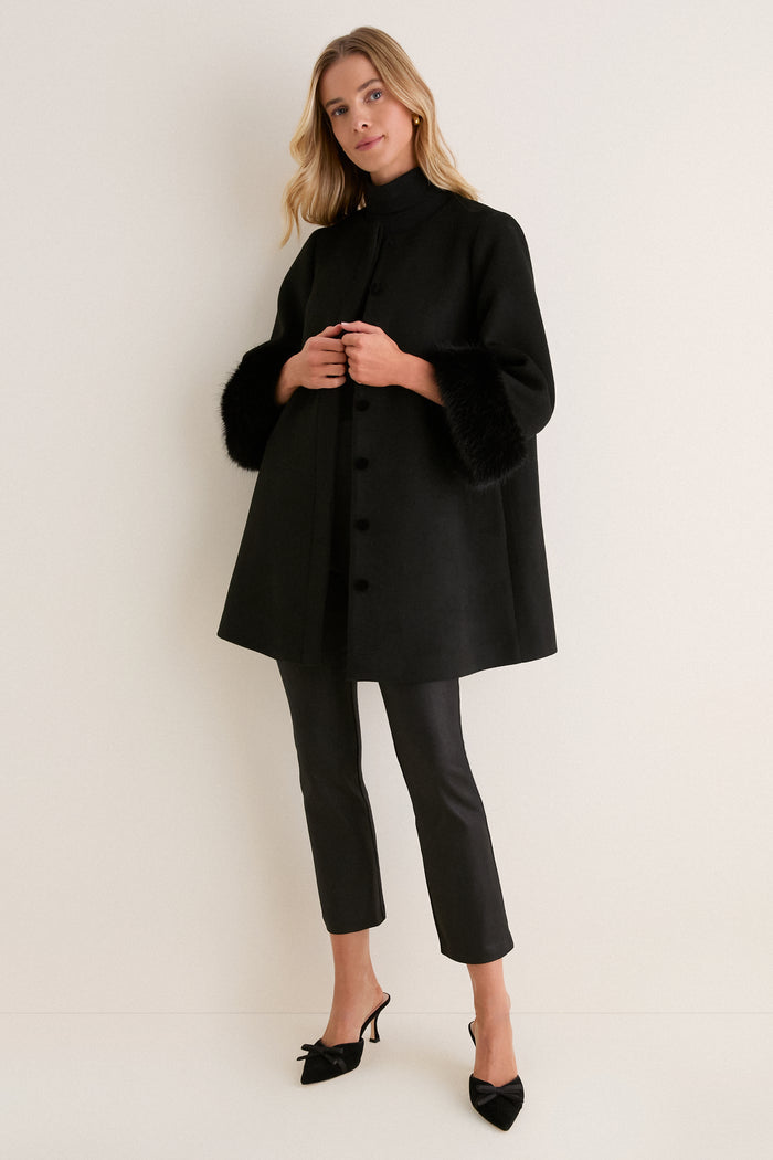 Black Wool Fur Cuff Harlan Coat