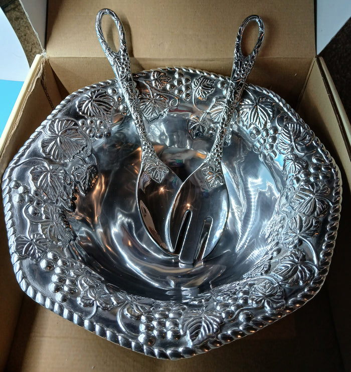 Brand New Lenox 3 Piece Silver Grape Weave Salad Serveware Set Hosting Tools