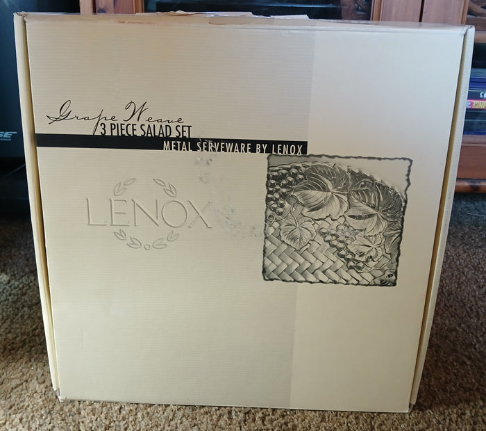 Brand New Lenox 3 Piece Silver Grape Weave Salad Serveware Set Hosting Tools