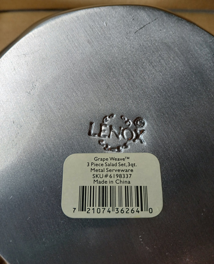 Brand New Lenox 3 Piece Silver Grape Weave Salad Serveware Set Hosting Tools