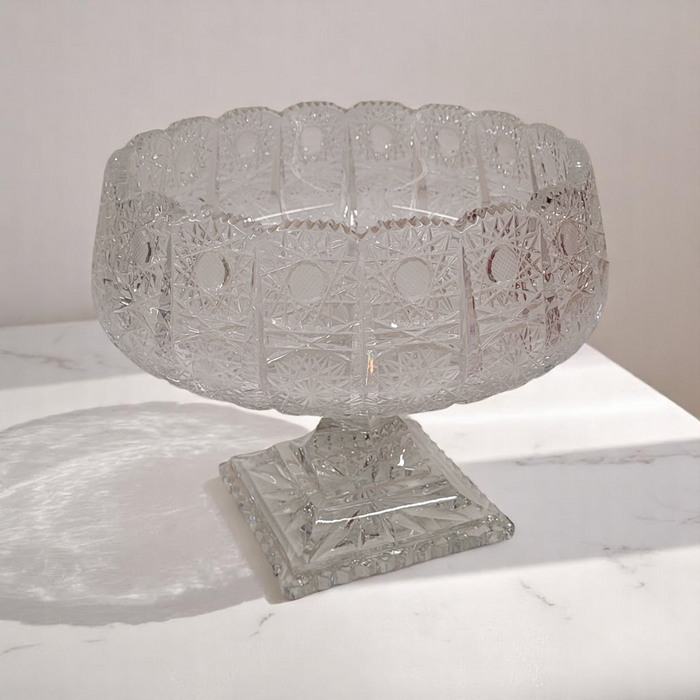 Brilliant Crystal Cut Large Glass Bowl With Pedestal Base
