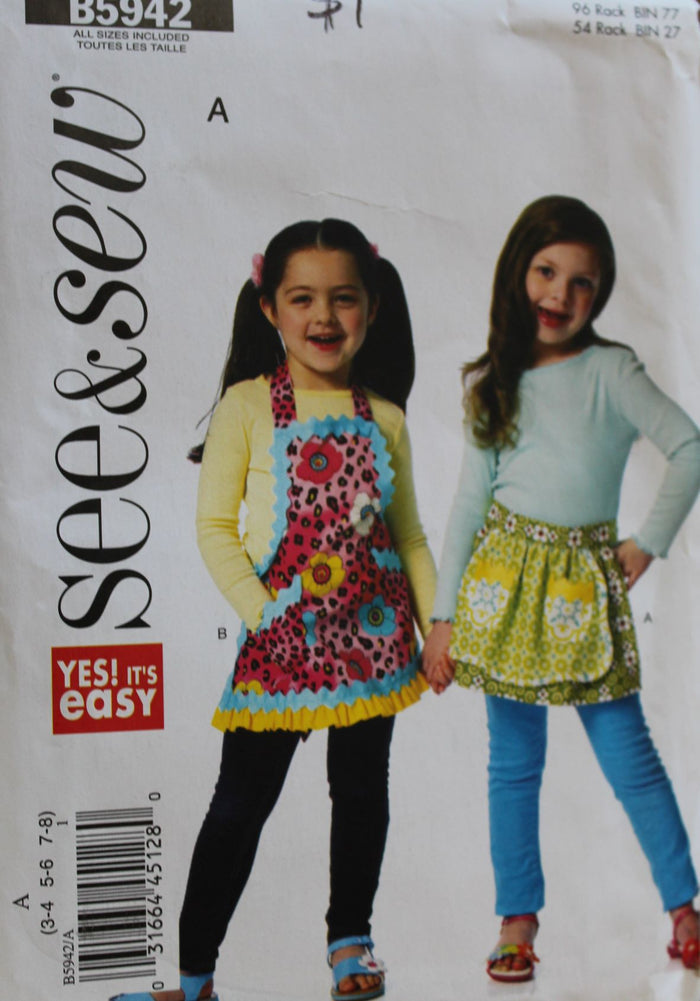 Butterick B5942, Girls Aprons, Uncut Sewing Pattern