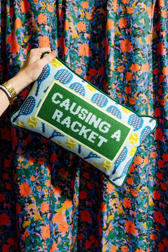 Causing A Racket Needlepoint Pillow