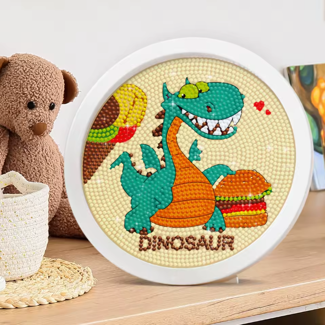 Cheeseburger Dinosaur PWD Round Diamond Painting Kit