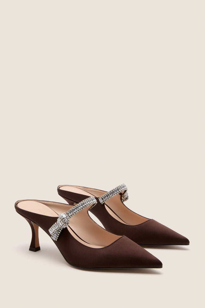 Chocolate Satin Mae Heels