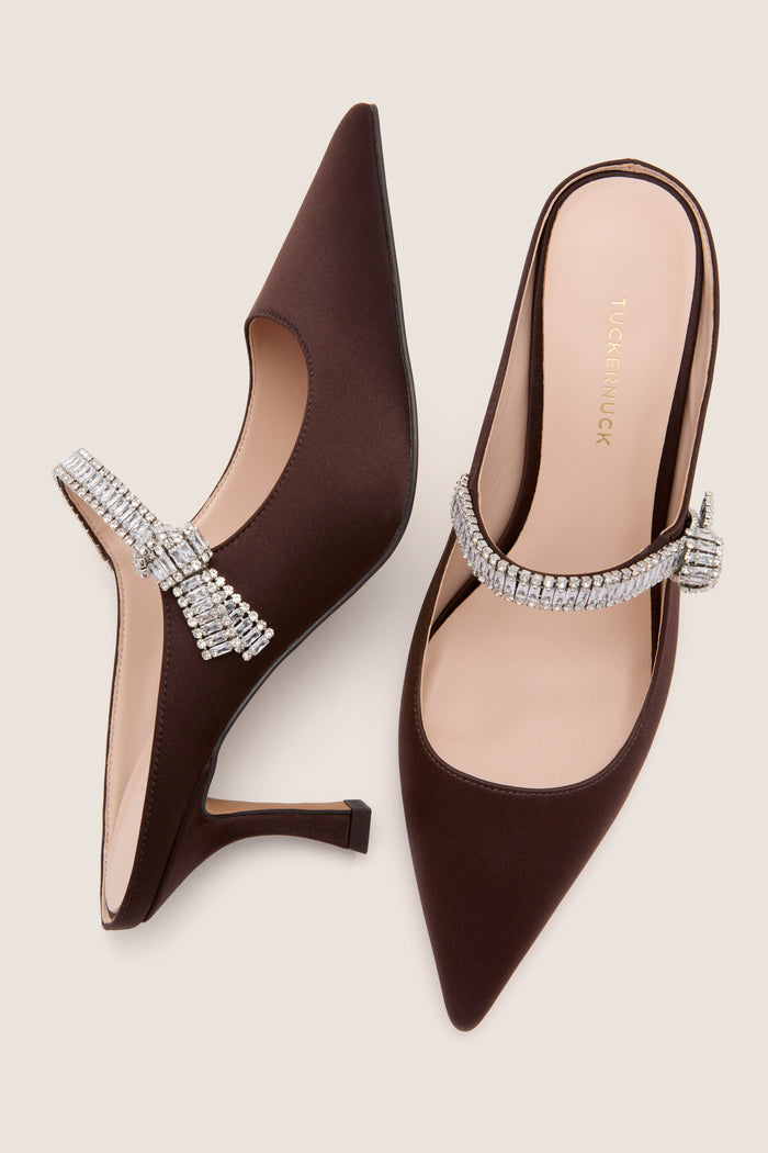 Chocolate Satin Mae Heels