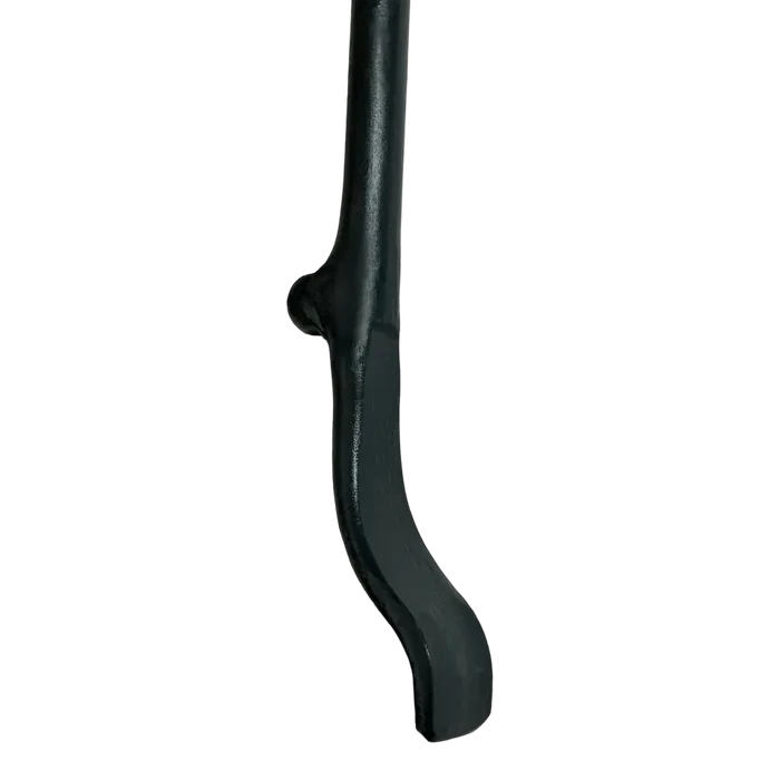 Curved black metal rod or handle with a slight protrusion near the top.
