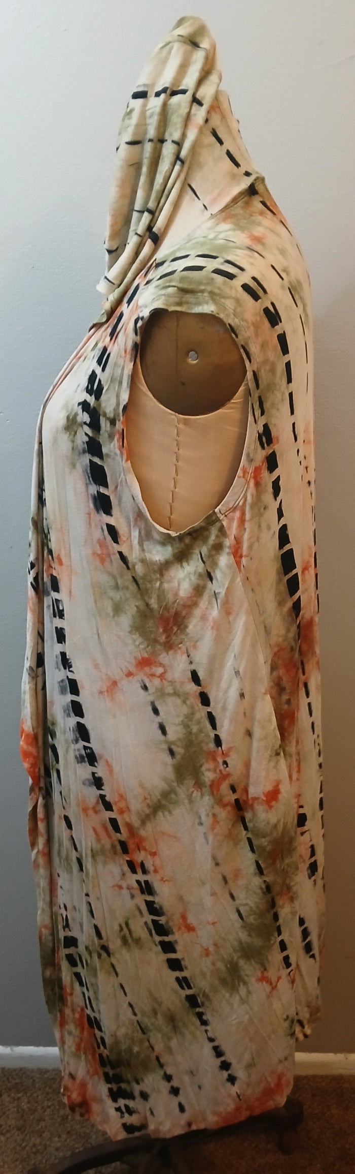 COIN 1804 XXL Long Sleeveless Multicolor Tie Dye Hooded Lightweight Layering Duster