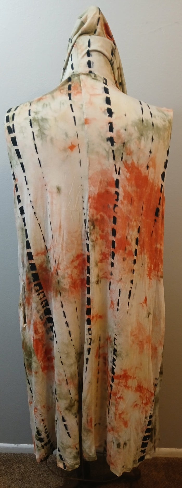 COIN 1804 XXL Long Sleeveless Multicolor Tie Dye Hooded Lightweight Layering Duster