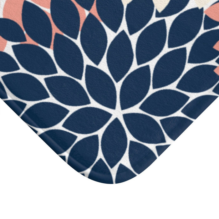 Coral, Navy Blue, and Cream Flower Burst Memory Foam Mat - MAT112
