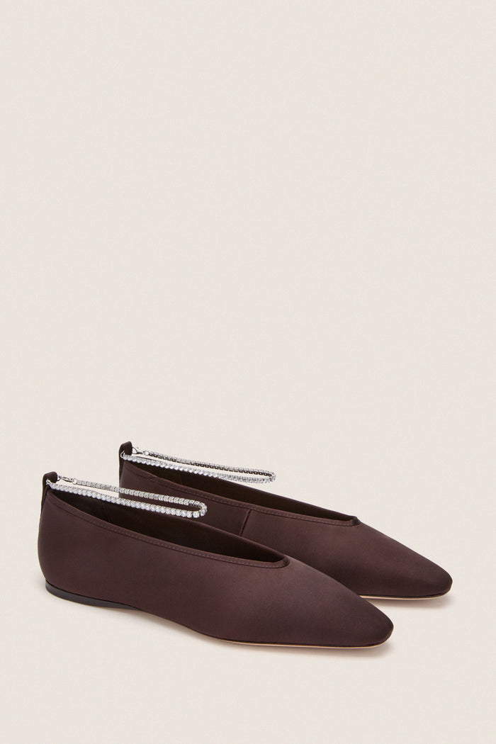 Dark Brown Satin with Crystals Emery Flats
