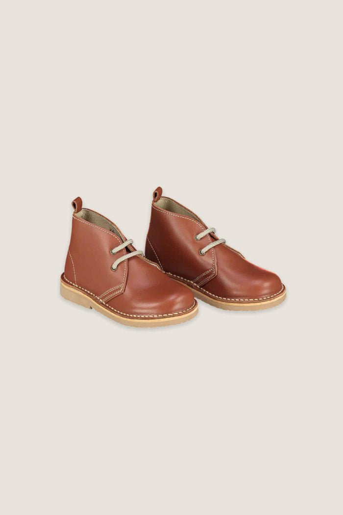 Dark Tan Leather Kids Desert Boots
